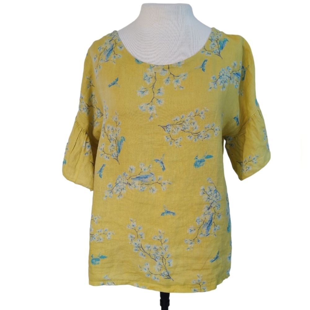 Bellambia Italian Linen Bird Ruffle Top